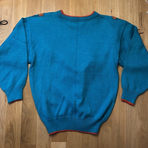 Vtg Pioneer Wear Sweater Suede Fringe Turquoise 70s Size Large - Picture 3 of 6